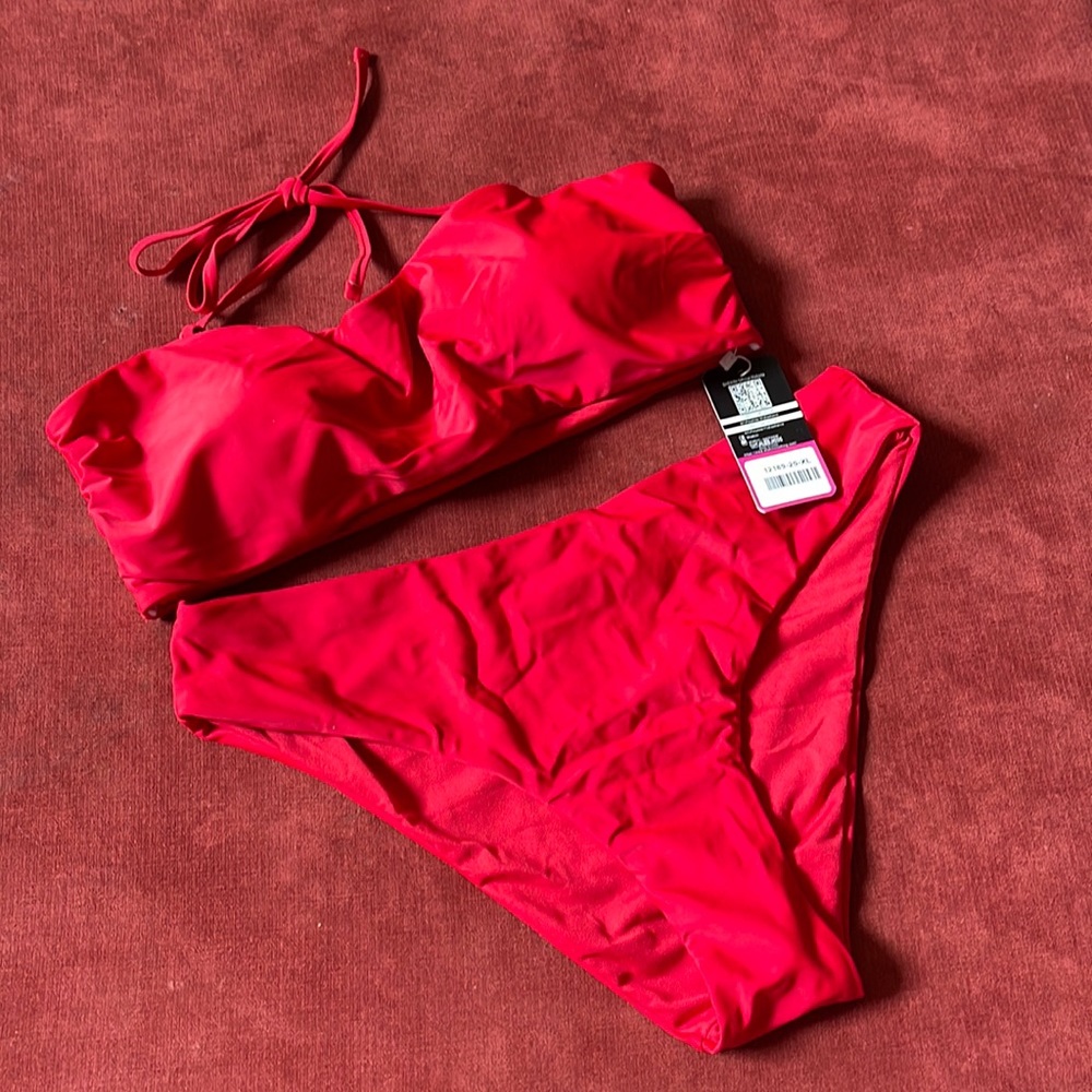 XL Red High Waisted Bandeau Bikini